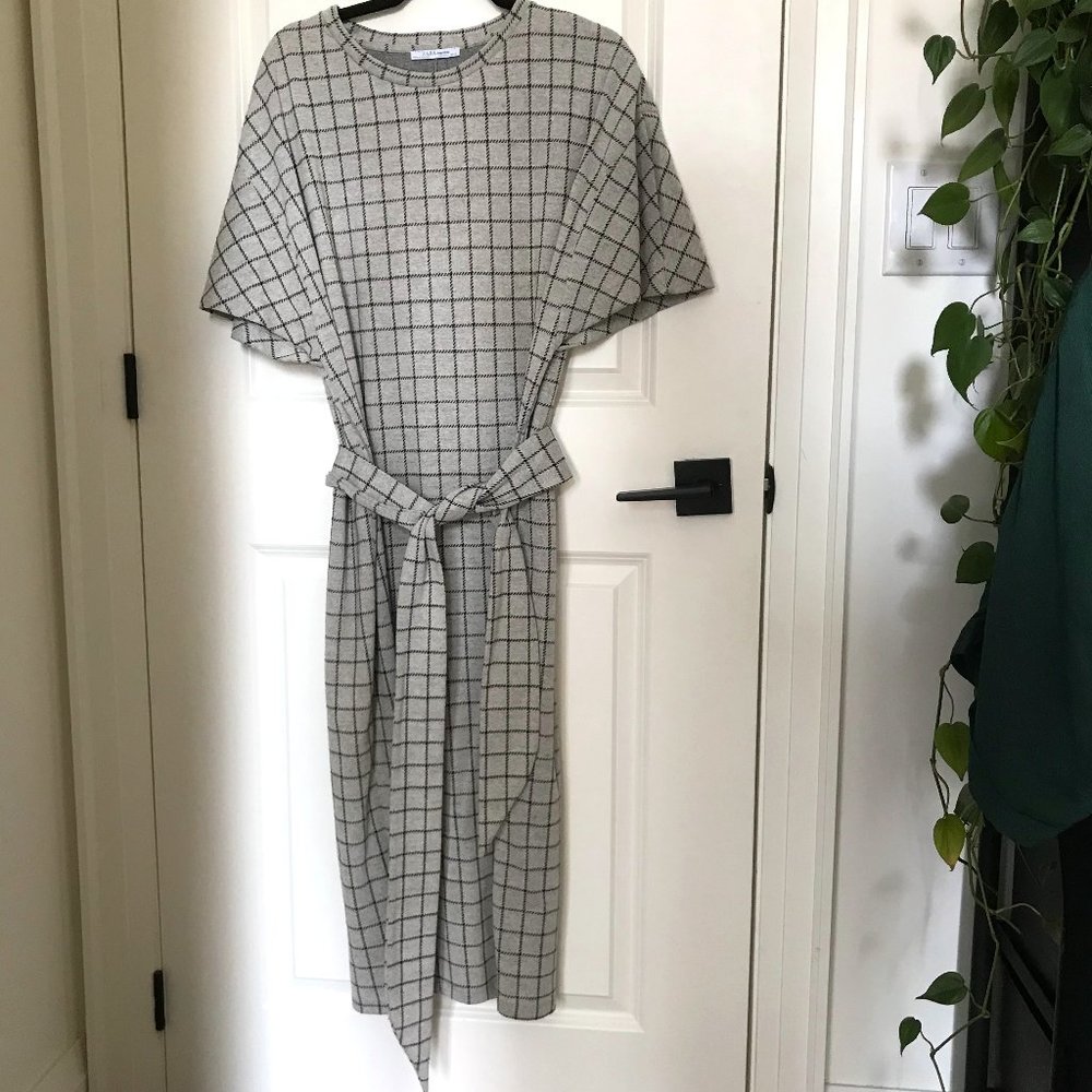 Zara Plaid Belted Midi Dress